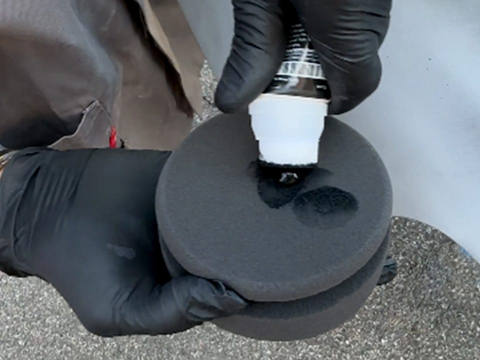 The Care Plastic Restorer is applied using the included applicator or a manual pad on bumpers and other external plastics